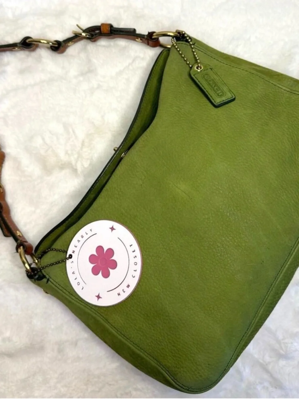 RARE y2k COACH 8A54 Chelsea Hobo Turnlock Nubuc Green Shoulder Bag